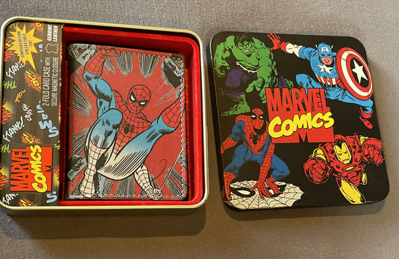 Marvel Spiderman Leather 2 Fold Card Case Secure Magnetic Closure Collector  Box