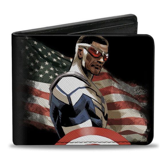 Buckle Down Bifold Marvel Captain America Sam Wilson American Flag Pose Wallet