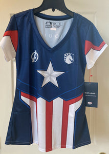 LIQUID X MARVEL CAPTAIN AMERICA JERSEY WOMENS SZ MEDIUM