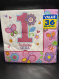 AMSCAN 1st Sweet BIRTHDAY Girl LUNCHEON NAPKINS 36 count 2Ply Butterflies Flower