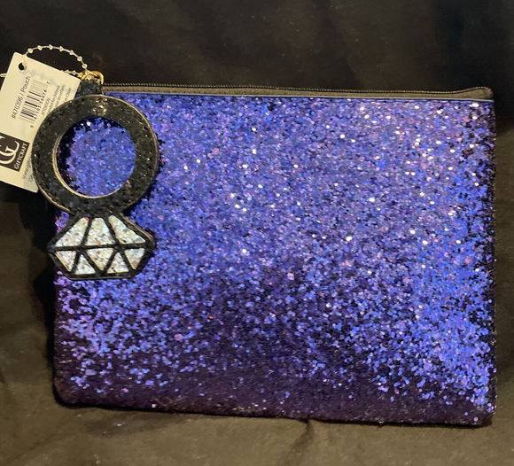 Avenue 9 Purple Glitter Zipper Pouch with Blk Glitter Ring Charm