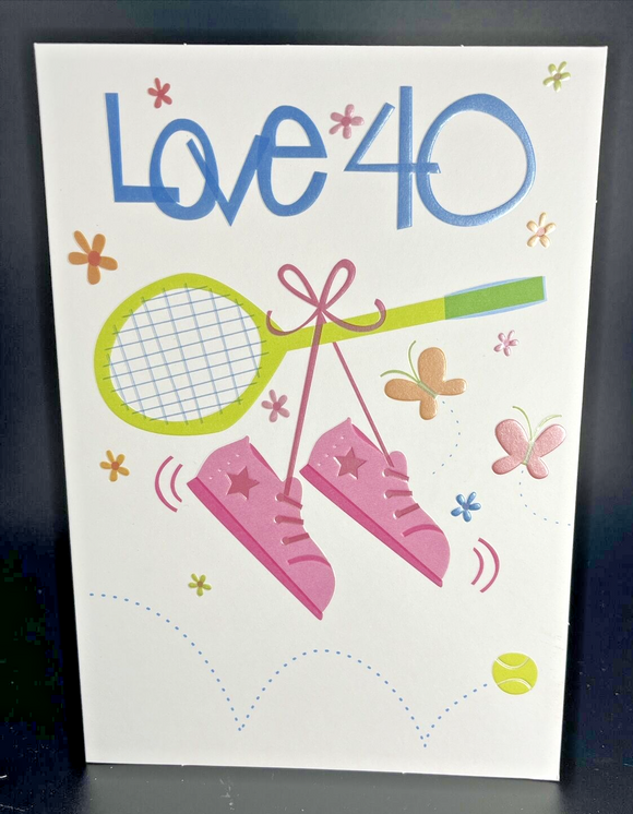 Happy 40th Birthday Tennis Greeting Card w/Envelope