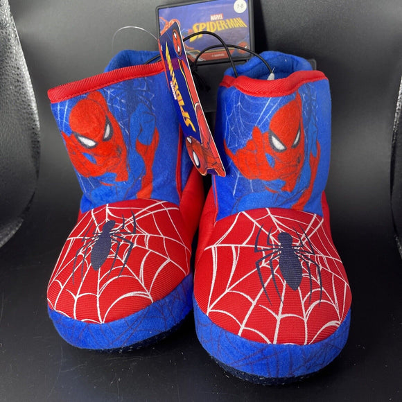 Marvel Spiderman Action Web Pose Toddler Boot Slipper No Slip Bottom Size M 7/8