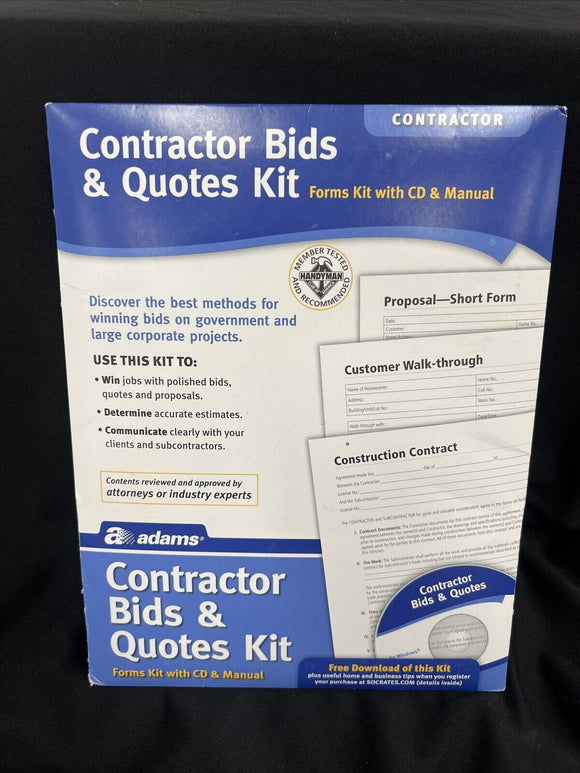 Adams Contractor Bids & Quotes Kit w/ CD & Manual - Short Form