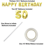 Happy 50th Birthday Balloon Banner Decoration Gold Mylar Inflatable Hanging