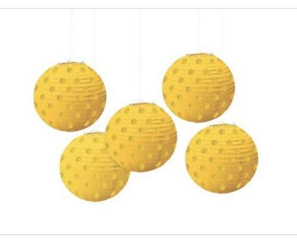 Mini Sunshine Yellow Polka Dot Paper Lanterns 5ct