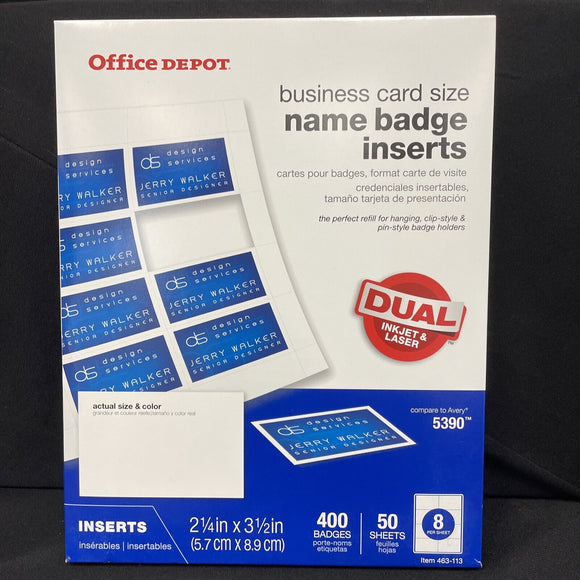 Office Depot ~ Business Card Size Name Badge Inserts ~ 400 Badges ~ Sealed