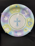 Blue Sweet Christening Dinner Plates 8ct 10 1/2” Round