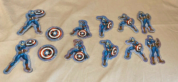 Set of 12 Captain America Cake Cupcake Toppers / Foam Decorations 6 Designs Marvel NEW
