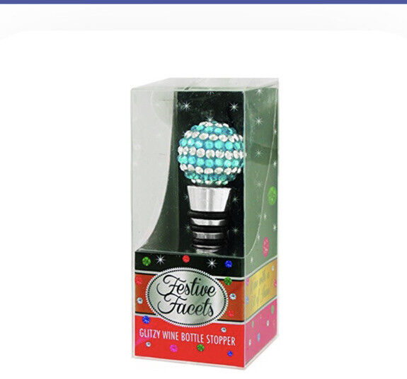 Festive Glitzy Wine Bottle Stopper/ Wine Cork Light Blue