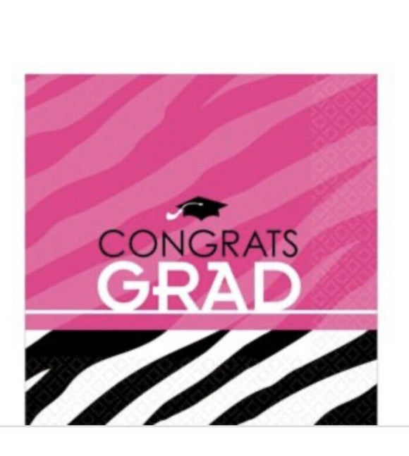 Graduation 'Zebra Party' Small Beverage Napkins (16ct)