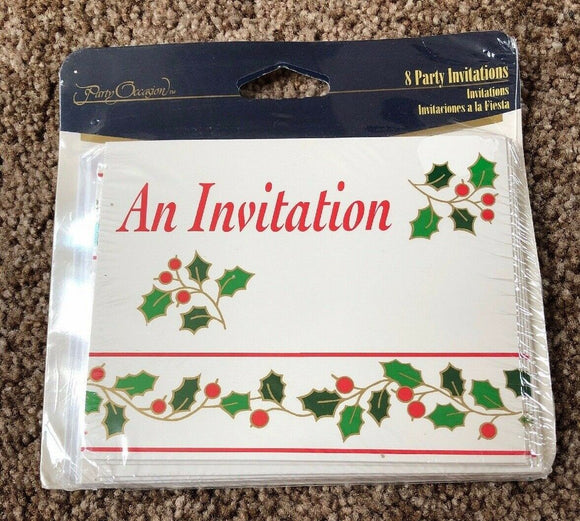 Holly Holiday Christmas Party Invitation 8 Ct Party Occasion NEW