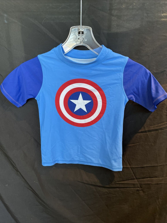 Marvel Captain America Youth Rash Guard sz 5/6 UPF +50