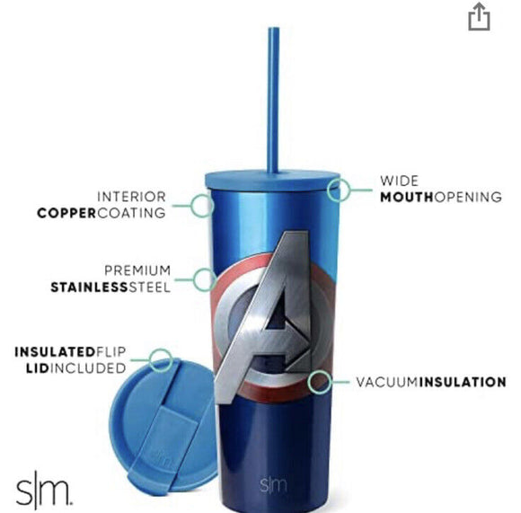 Simple Modern Insulated Marvel Avengers Shield 24oz  Tumbler W/Flip Lid and Straw Lid