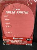 Ninja Party Supplies Red Boys birthday Invitations with envelopes and seals 8ct.