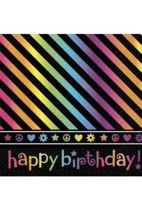 Neon Birthday Zebra Print Peace Party Paper Luncheon Napkins 16Ct