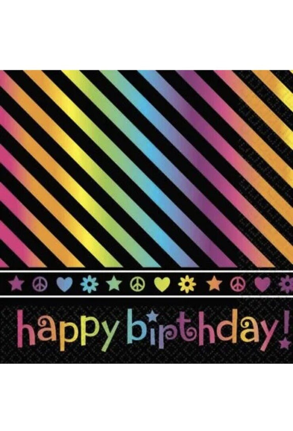 Neon Birthday Zebra Print Peace Party Paper Luncheon Napkins 16Ct