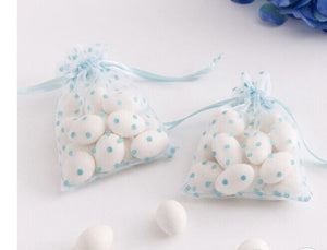 Organza Favor Bags Blue Polka Dots 12ct