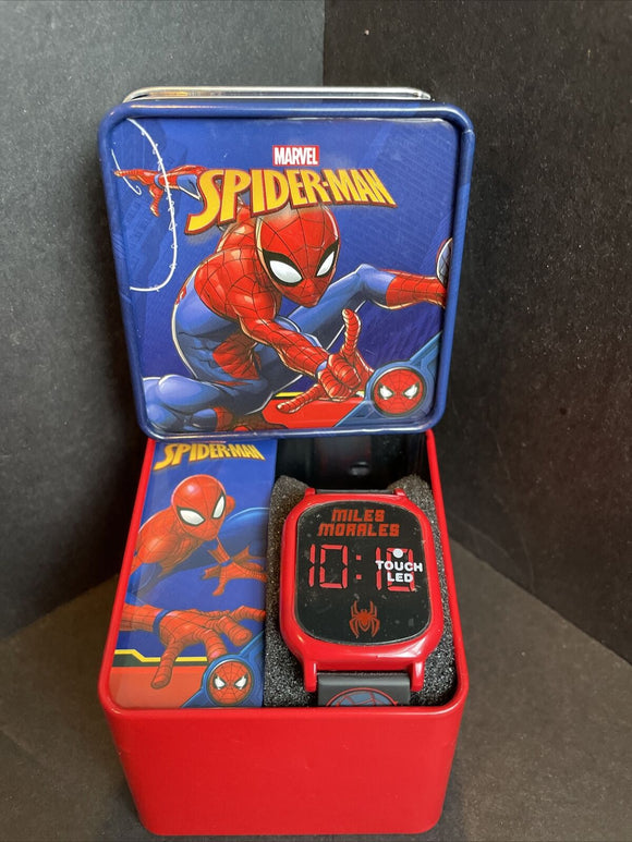 Spiderman Miles Morales Touch LED Youth Watch In Metal Gift box