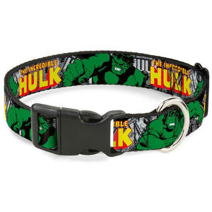 Buckle Down Dog PLASTIC CLIP COLLAR - THE INCREDIBLE HULK ACTION 1"/L WHU005