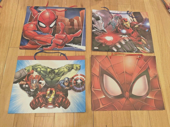 Set Of 4 Marvel Spider-Man Avengers Gift Bags 12.5” X 10” X 5” NEW
