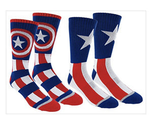 Marvel Mens Captain America Crew Socks 2 Pair Pack Sz 6-12