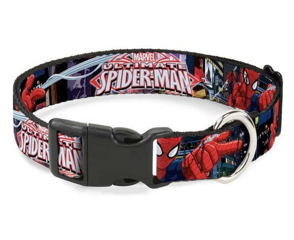 Buckle Down The Ultimate Spider-Man Swinging Poses Dog Collar WSPD035 Sz L Marvel