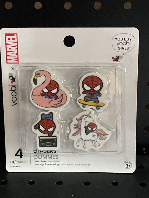 Yoobi Marvel Collaboration 4 pack Of Erasers New - Spiderman -