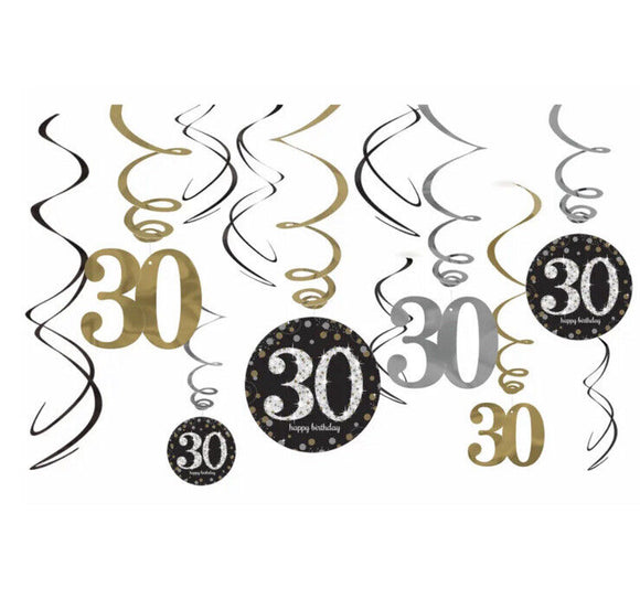 30th Birthday Swirl Decorations Sparkling Celebration Thirtieth Party Supplies