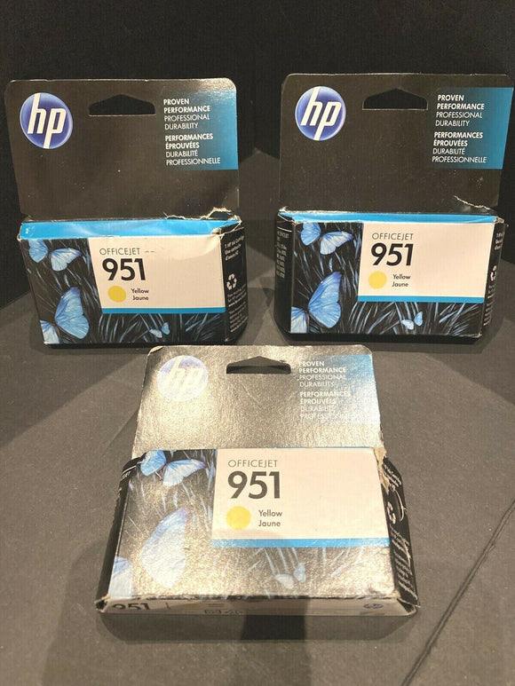 LOT OF 3 NEW GENUINE HP 951 YELLOW INK CARTRIDGES CN052AN 12/2017 NEW SEALED
