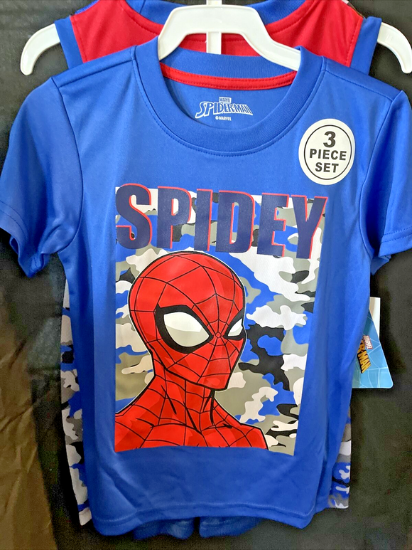 Marvel Spiderman Camouflage 3pc Set Shorts, Tshirt & Tank Top Kids Size 5