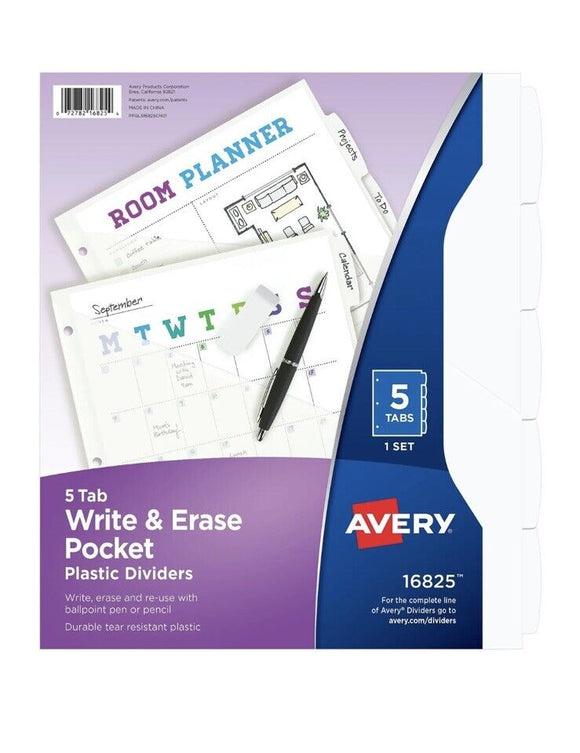 Avery Dividers Plastic 5 Erasable Tabs Letter-size 1 Set 16825