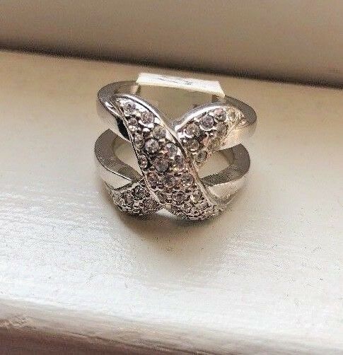 Ladies Silver/Crystal Ring “X” Assorted Sizes NEW