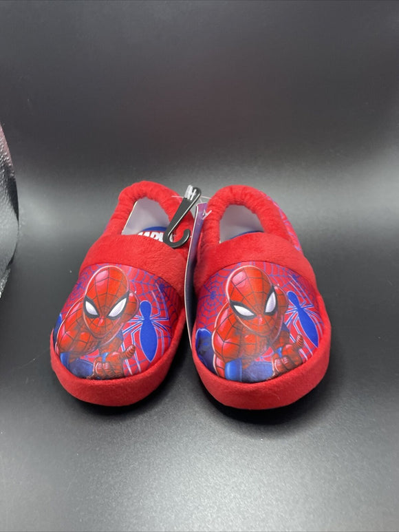 Marvel Spiderman Web Action Plush Toddler Foam Slippers Size 5/6  Non Slip Bottom