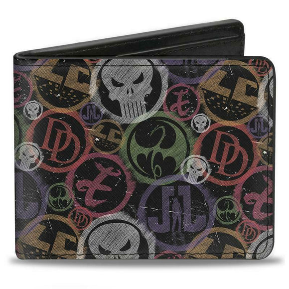 MARVEL UNIVERSE BI-FOLD WALLET - 6-MARVEL KNIGHTS ICONS WEATHERED BLACK MULTI CO